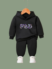 Creative Pattern Print Hooded Pullover Pants Set For Sports Spring Fall Gift