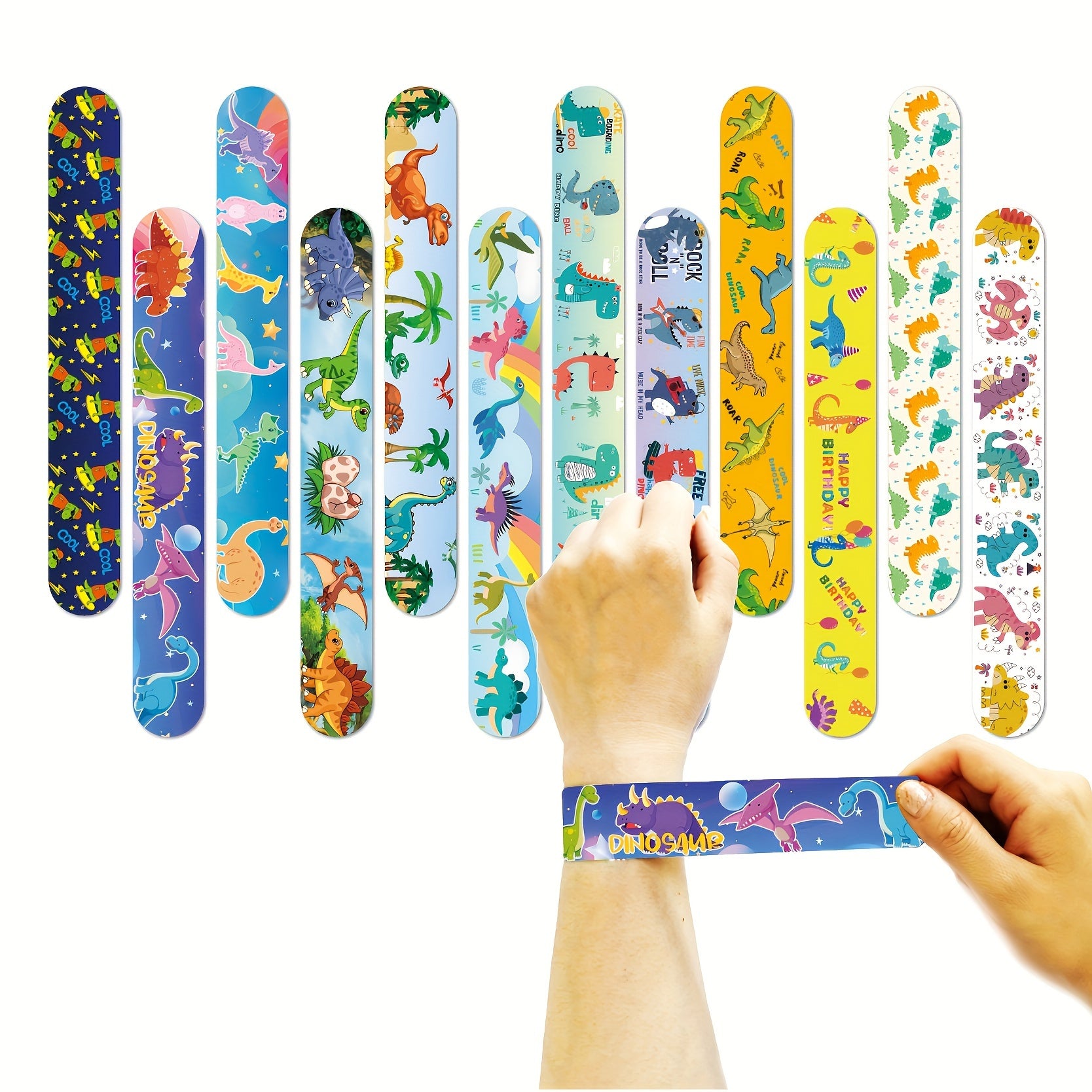 12pcs Dinosaur Slap Bands Snap Bracelets Wristbands Party Favors