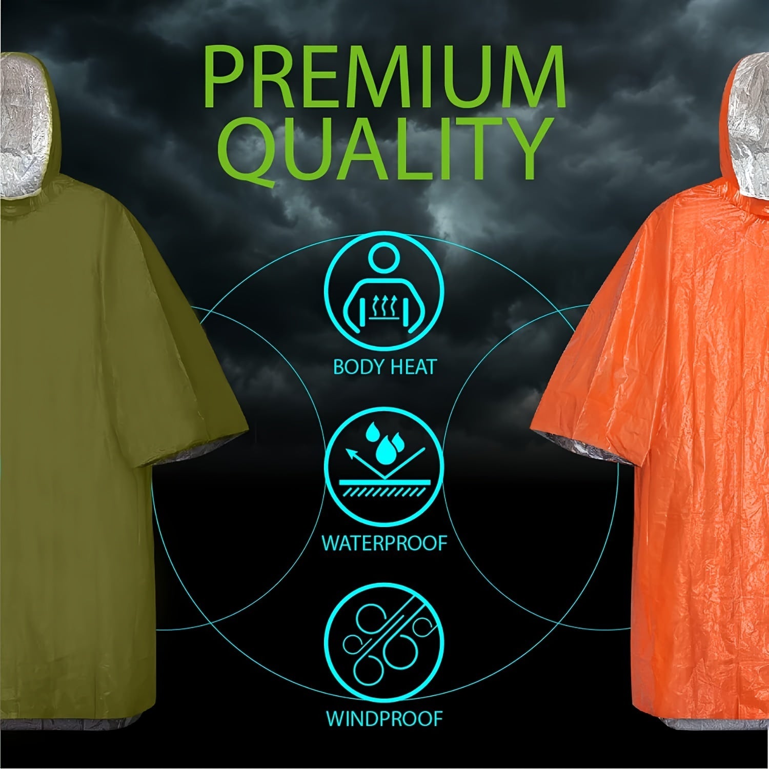 4pcs Emergency Rain Poncho Retains 90 Body Heat Reusable Raincoat