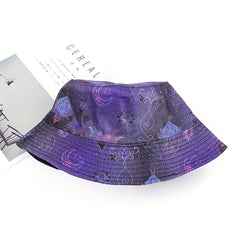 Purple Flower Print Bucket Hat Lightweight Sun Shade Fisherman Cap Women