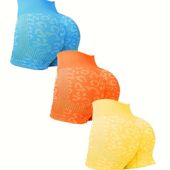 3Pcs Women's Leopard Print Seamless Hip Lifting Yoga Biker Shorts
