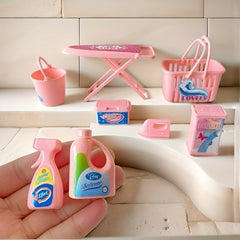 8pcs Mini Laundry Tools Simulated Iron Basket and Bucket for Dollhouse DIY