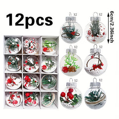 12pcs Transparent Christmas Ball Pendants Tree Hanging Decoration