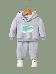 Girls 2pc Cartoon Christmas Scene Hooded Sweatshirt and Sweatpants Set