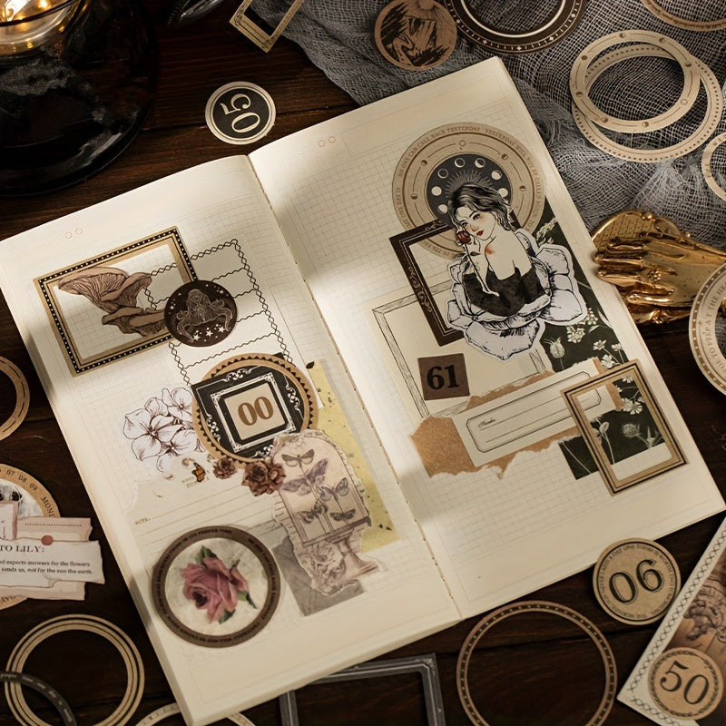 Retro DIY Circular Border Label 30 Sheets Pack