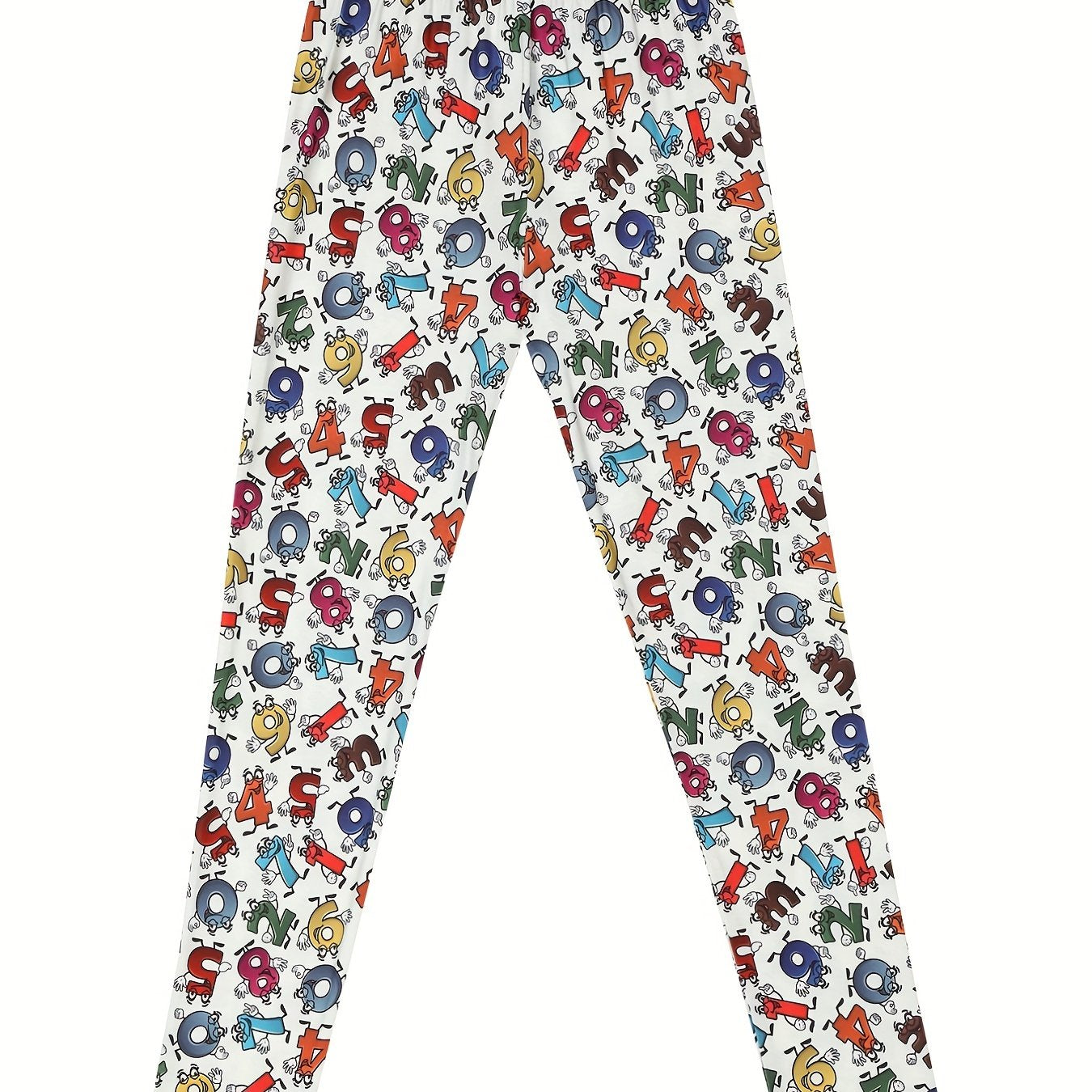 Girls Fancy Number Print Leggings Slim Fit Stretchy Pants