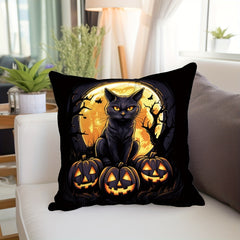 Halloween Cat Pillow Flannel Pillowcase for Sofas and Chairs