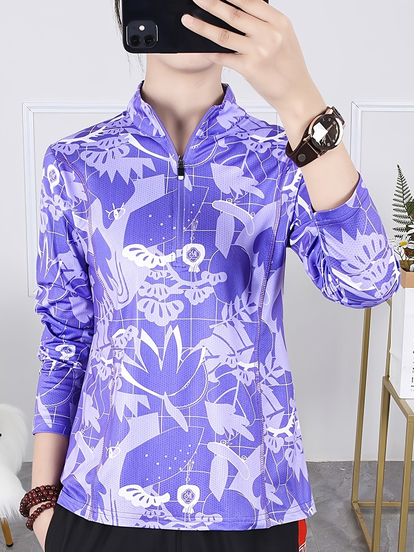 Zipper Long Sleeve Sports Tee Quick Dry Moisture Wicking Activewear