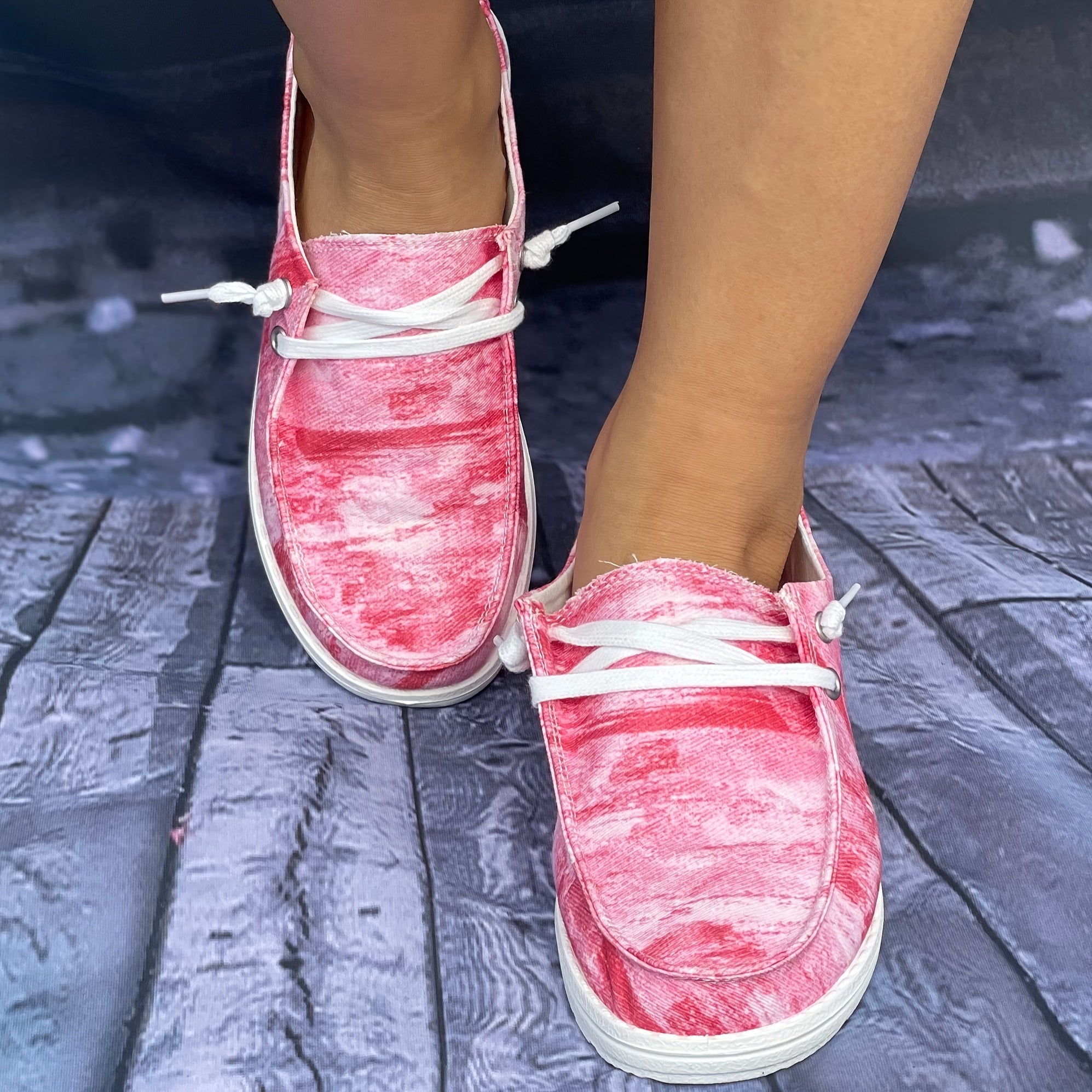 Women's Stylish Tie Dye Pink Boat Shoes Skate Shoes