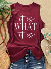 Letter Print Crew Neck Tank Top Sleeveless Casual Summer Women's Top