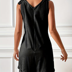 Ruffle Trim Cami Jumpsuit Sleeveless V Neck Short Length Women's Clothing