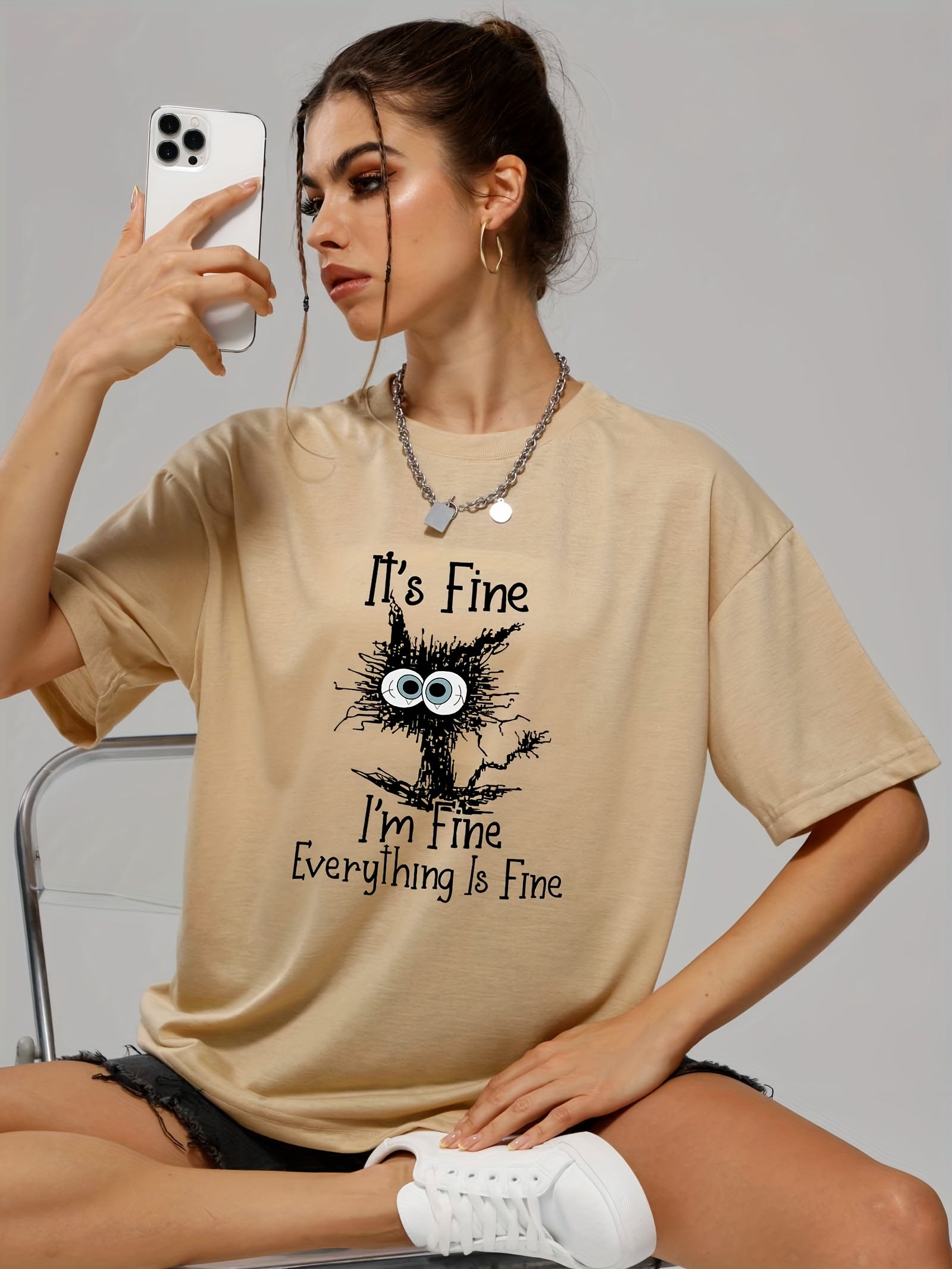 Cat Graphic Short Sleeves Casual Loose Crew Neck Sports T-shirts