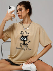 Cat Graphic Short Sleeves Casual Loose Crew Neck Sports T-shirts