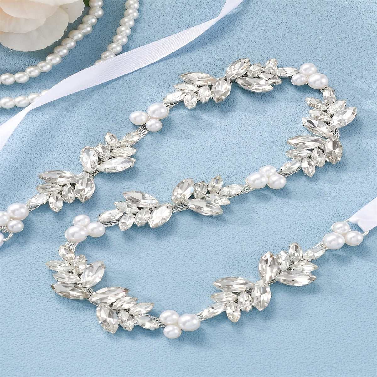 Rhinestone Bridal Belt Wedding Dress Waist Chain Sash Faux Pearl Beaded Belt