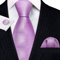 Barry Wang Men's Necktie Cufflinks Square Scarf Set Silk Plaid Pattern