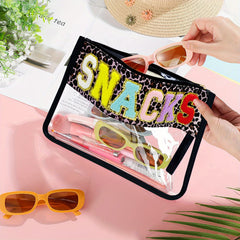 Clear Embroidered Letter Makeup Bag Preppy Patch PVC Waterproof Clutch