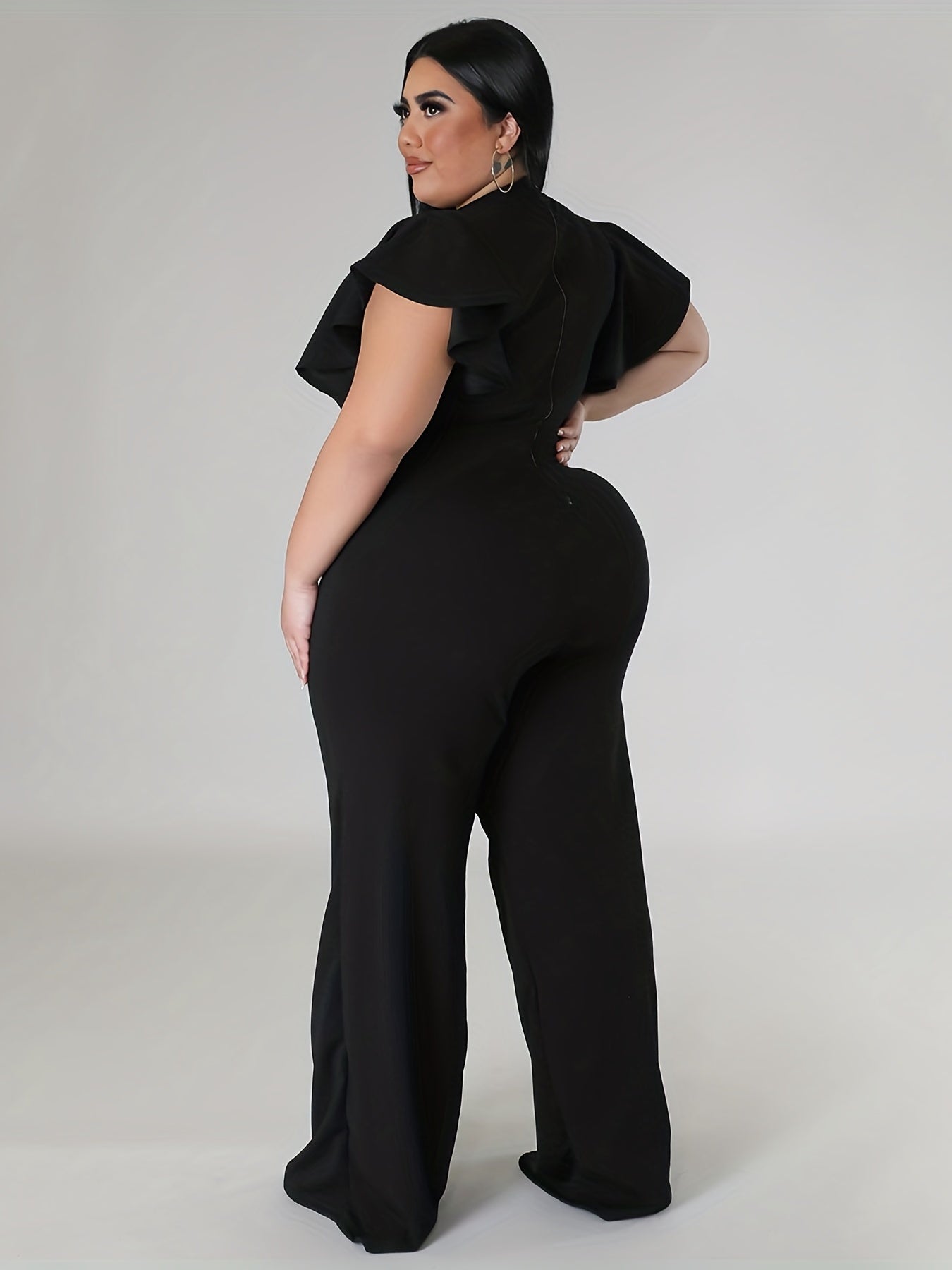 Solid Butterfly Sleeve Wide Leg Jumpsuit