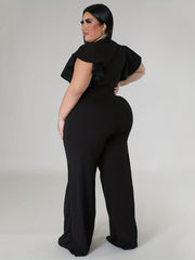 Solid Butterfly Sleeve Wide Leg Jumpsuit