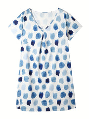 Random Print Short Sleeve V Neck Stretch Dress