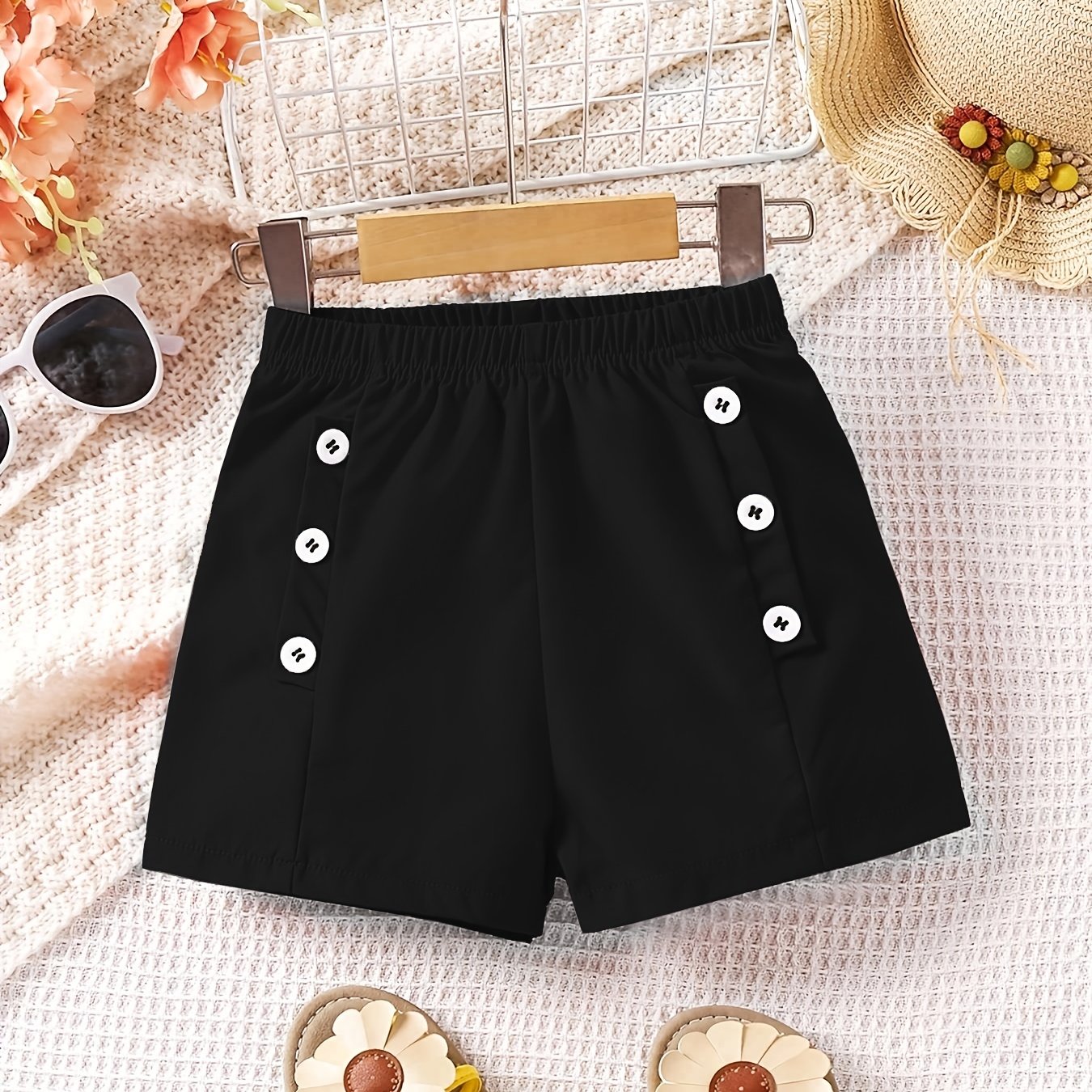 Toddler Girls Button Elastic Waist Casual Shorts Kids Summer Clothes