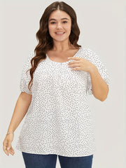 Dot Print Puff Sleeve Shirt Top
