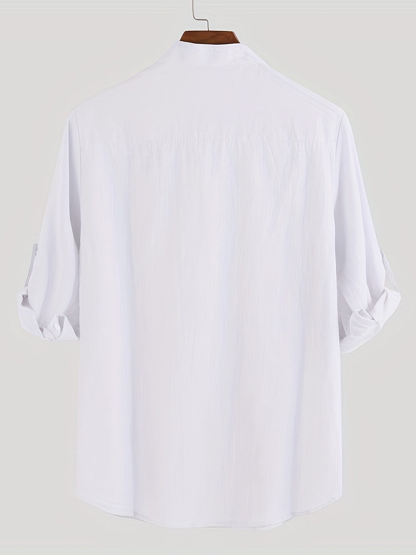 Men's Solid Short Sleeve Stand Collar Shirt