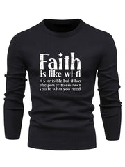 FAITH Retro Style Print Sweater Men's Casual Crew Neck Pullover
