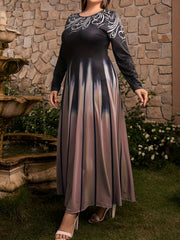 Romantic Abaya Dress Women's Plus Graphic Print Long Sleeve