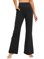 High Waist Sports Pants With Pockets Bell Bottom Tummy Control