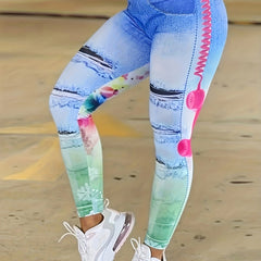 Printed Faux Jeans Yoga Leggings High Stretch