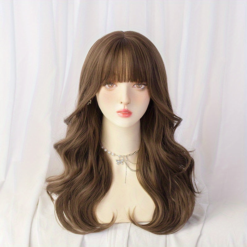 Shoulder Length Wavy Hair Wig with Bangs Curly Synthetic for Cosplay Party