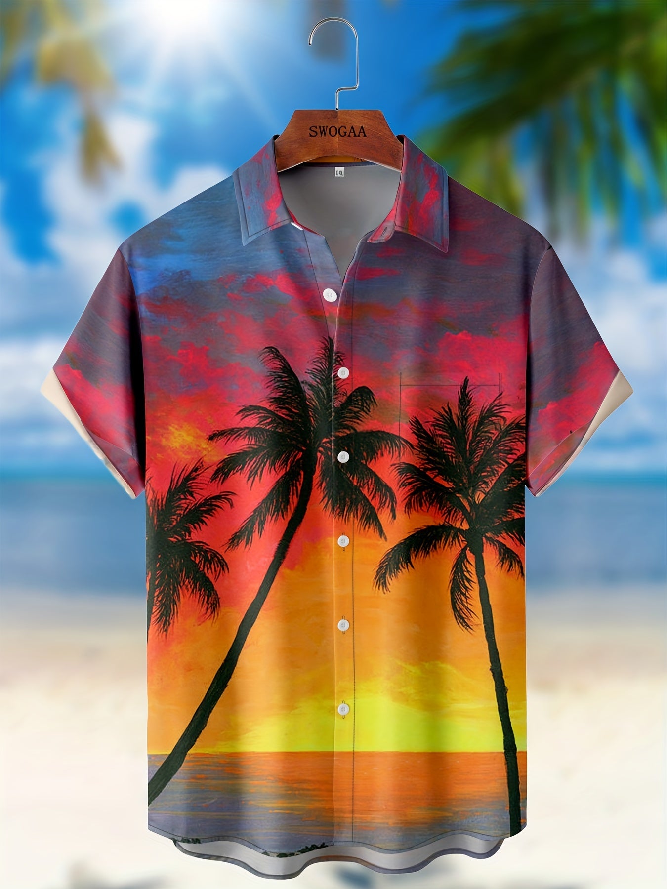 Men's Starry Night Print Short Sleeve Shirt for Summer