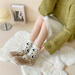 3 Pairs Animals Pattern Socks Warm & Fuzzy Mid Tube Women's Stockings