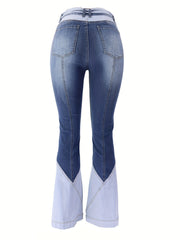 High Waist Flared Denim Jeans with Slash Pockets