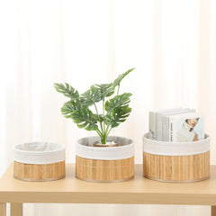 3pcs Bamboo Woven Round Storage Basket Green Flow