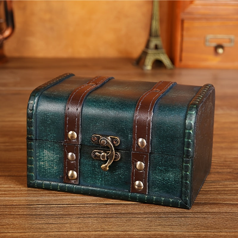 Retro Jewelry Storage Box Buckle Lid Earring Wooden Basket