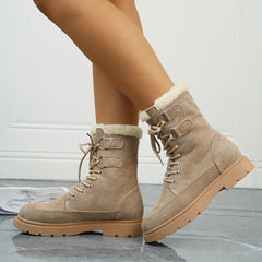 Women's Plush Lined Snow Boots Thermal Lace Up Mid Calf Combat Boots