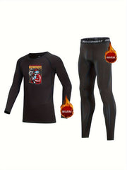 Kids Compression Fleece Sets Robot Pattern Crew Neck Pullover Pants