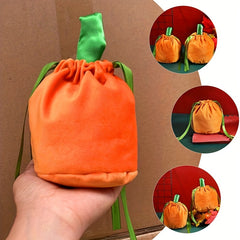 5pcs Pumpkin Candy Bag Halloween Drawstring Gift Bag Velvet Trick Or Treat Bag