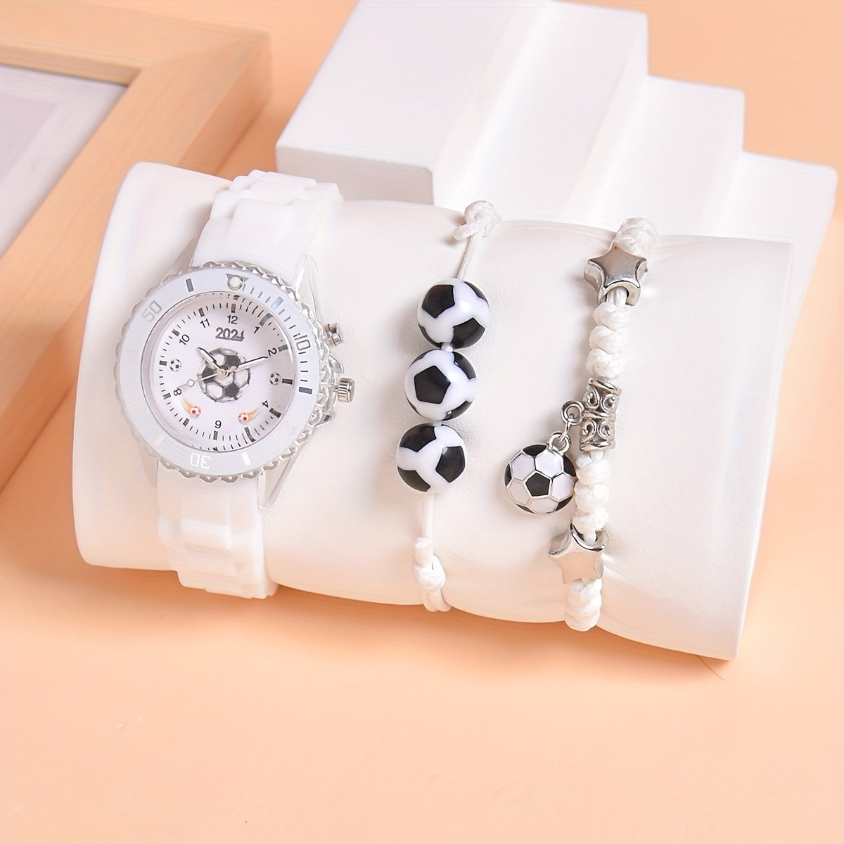 3pcs Boys' Sports Quartz Wristwatch Set Football Style Luminous Display