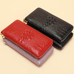 Cow Belt Texture Long Wallet with Wrist Strap
