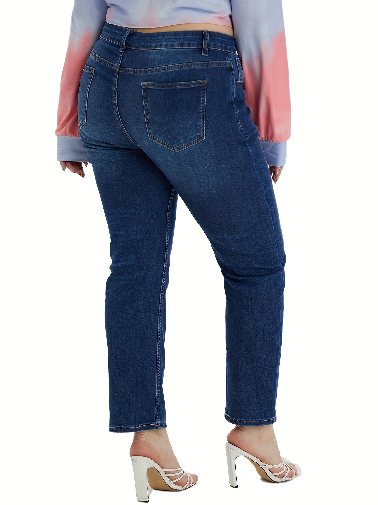 Washed High Rise Straight Leg Jeans