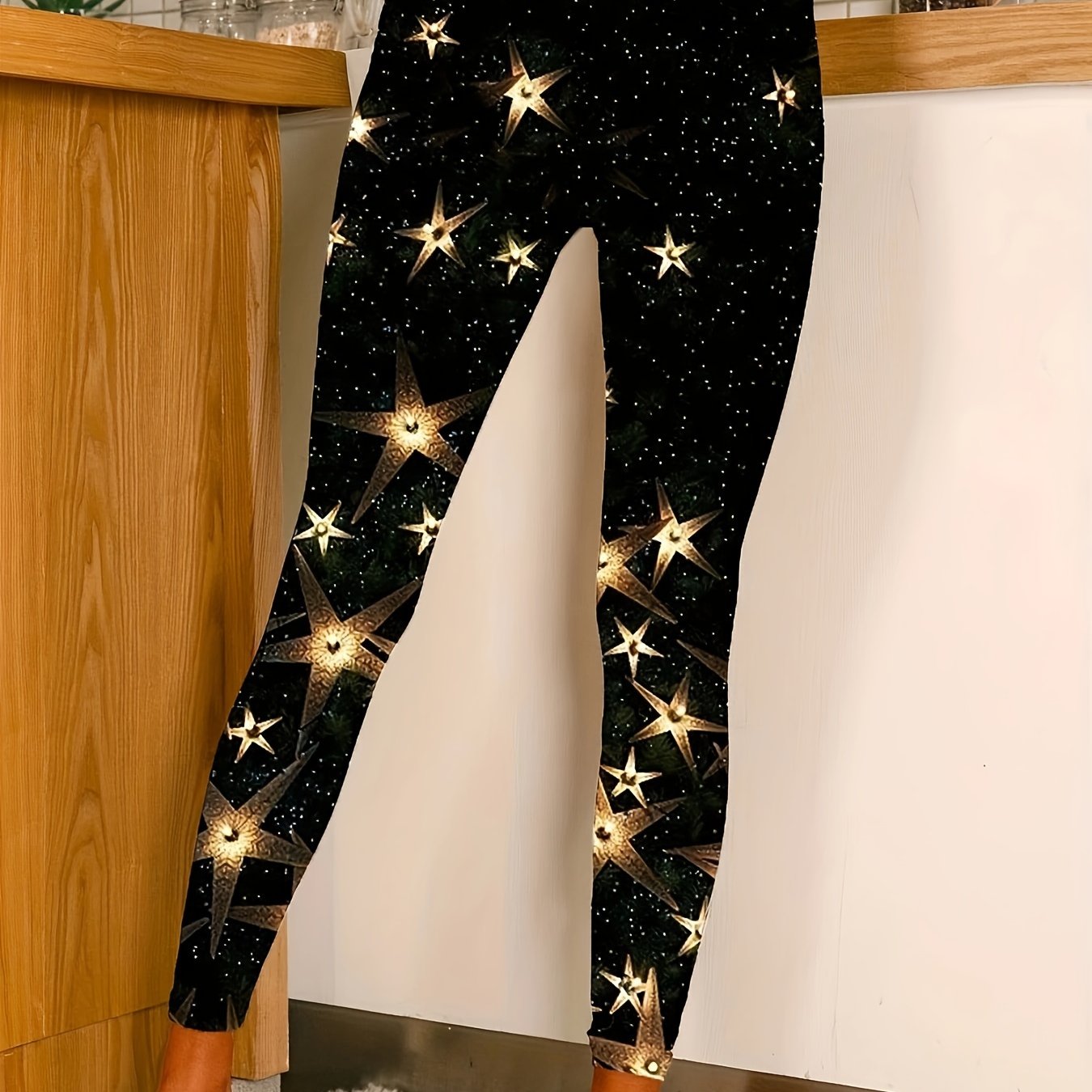 Glitter Star Print High Rise Leggings