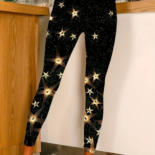 Glitter Star Print High Rise Leggings