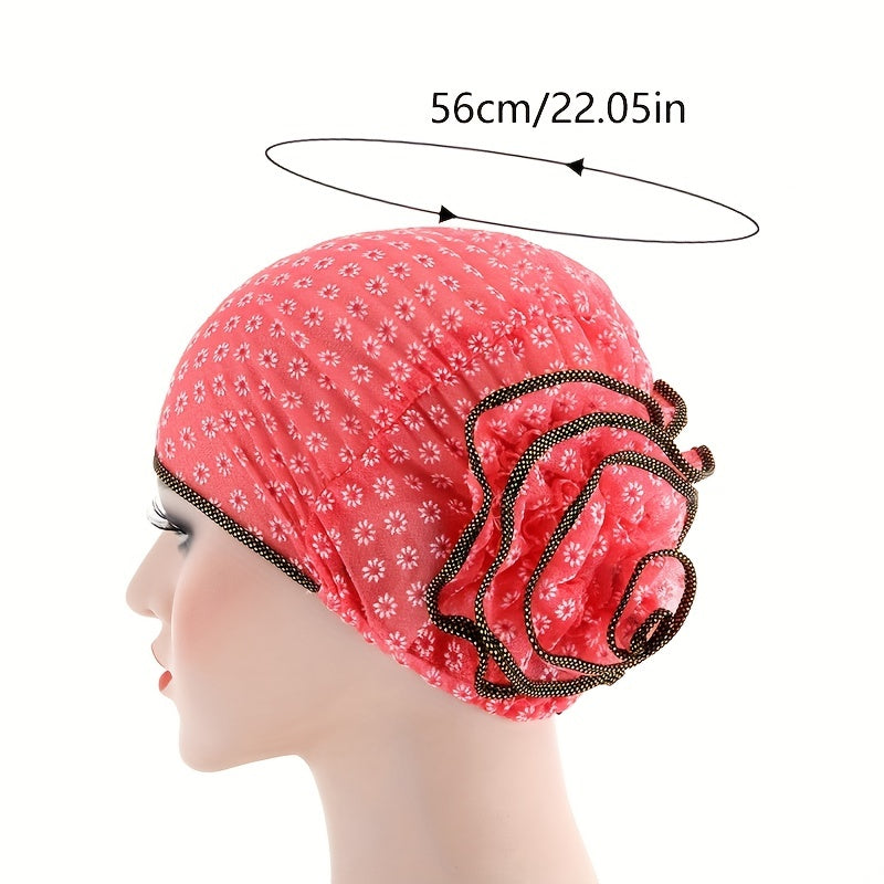 Plate Flower Turban Cap Embroidery Elastic Head Wrap Lightweight