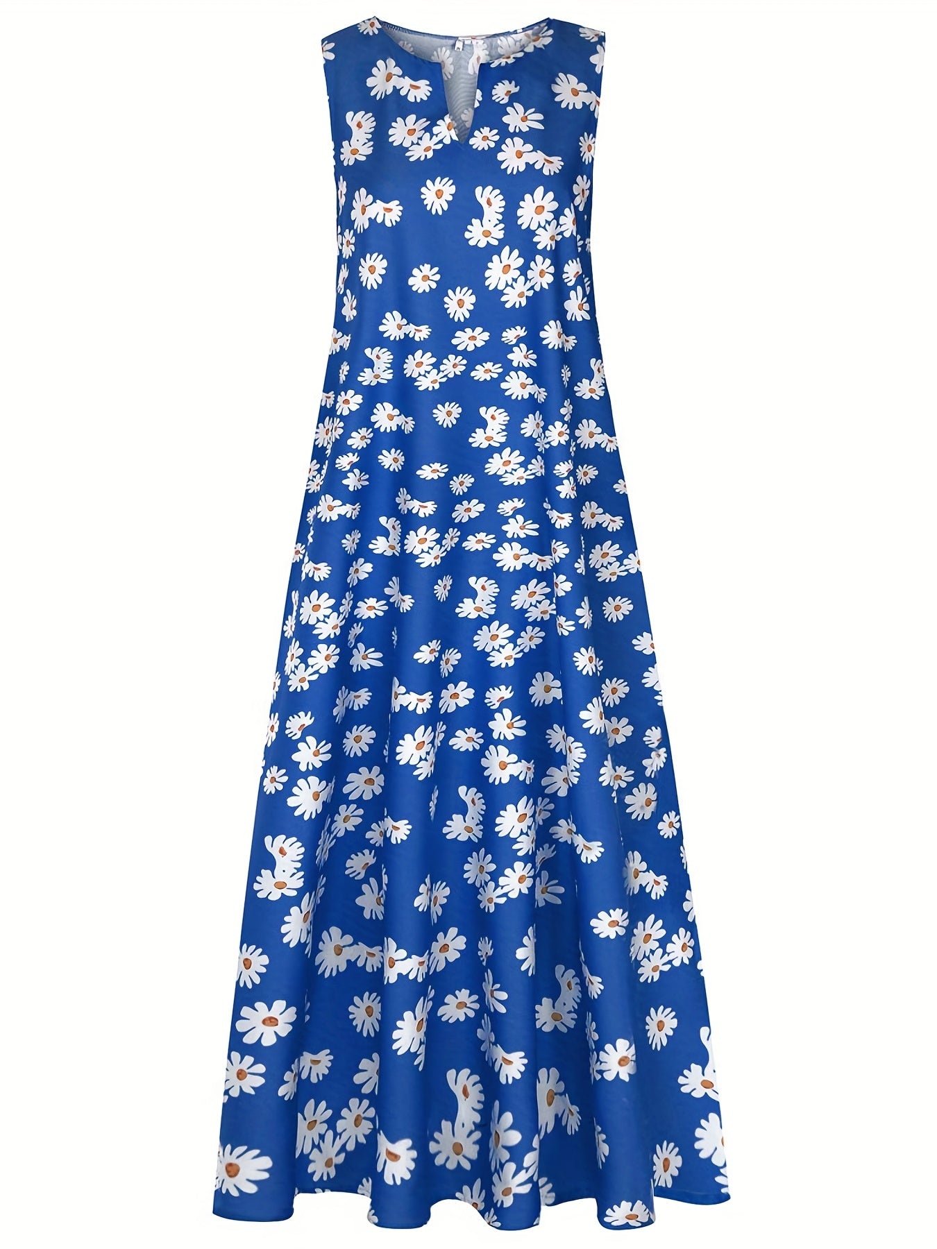 Floral Notched Neck Dress Boho Sleeveless Dress Spring Summer Clothing