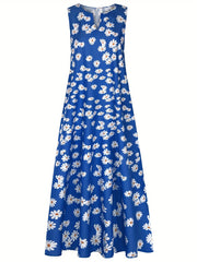 Floral Notched Neck Dress Boho Sleeveless Dress Spring Summer Clothing