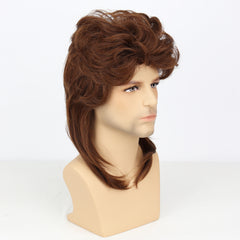 Men's Brown Curved Wig Rock Handsome Personality