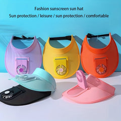 USB Rechargeable Fan Hat Candy Visor Hat Adjustable PVC Casual Sun Hat