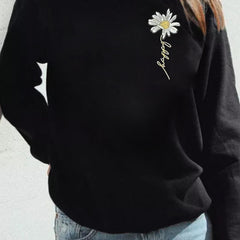 Daisy & Letter Print Sweatshirt Casual Long Sleeve Women's Clothing